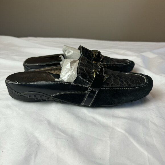 Sesto Meucci Womens Leather Slip Ons Loafers Black Square Toe Size 9 - Picture 2 of 12